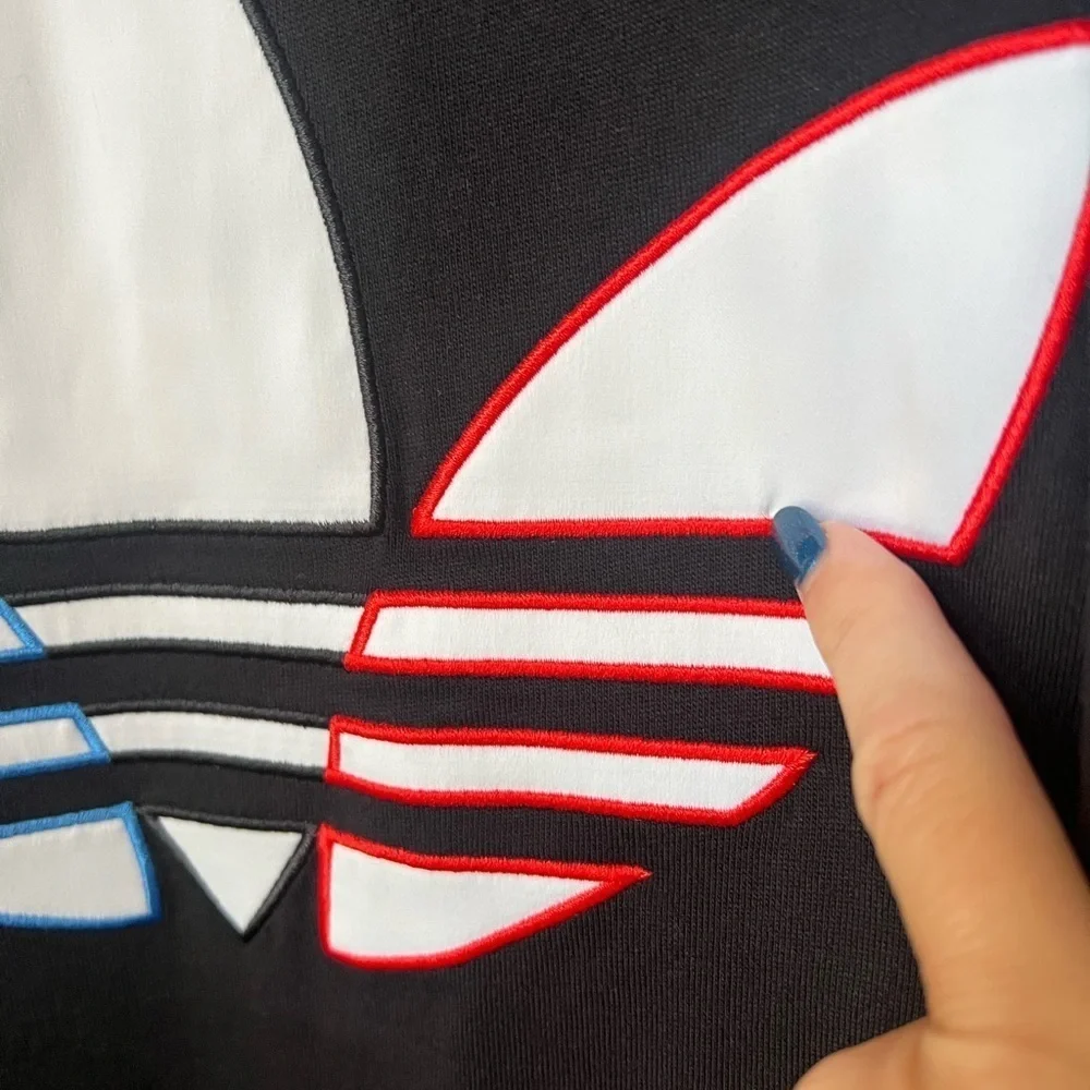 Adidas “The Brand with 3 stripes” Tricolor Trefoil black shirt size Large